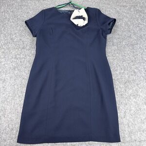 Worthington Dress Womens 18 Navy Blue Short Sleeve Floral Applique Sheath Career